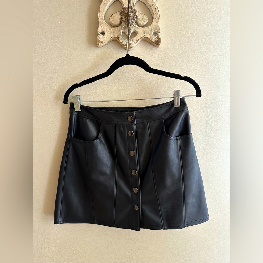Express Black Faux Leather Button Front Mini Skirt  Size 2